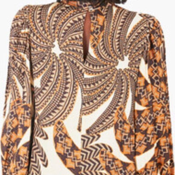 FARM RIO Vintage Patterned Long Sleeve - Yawanawa Banana Blouse - Size XS - NWT - Picture 3 of 8